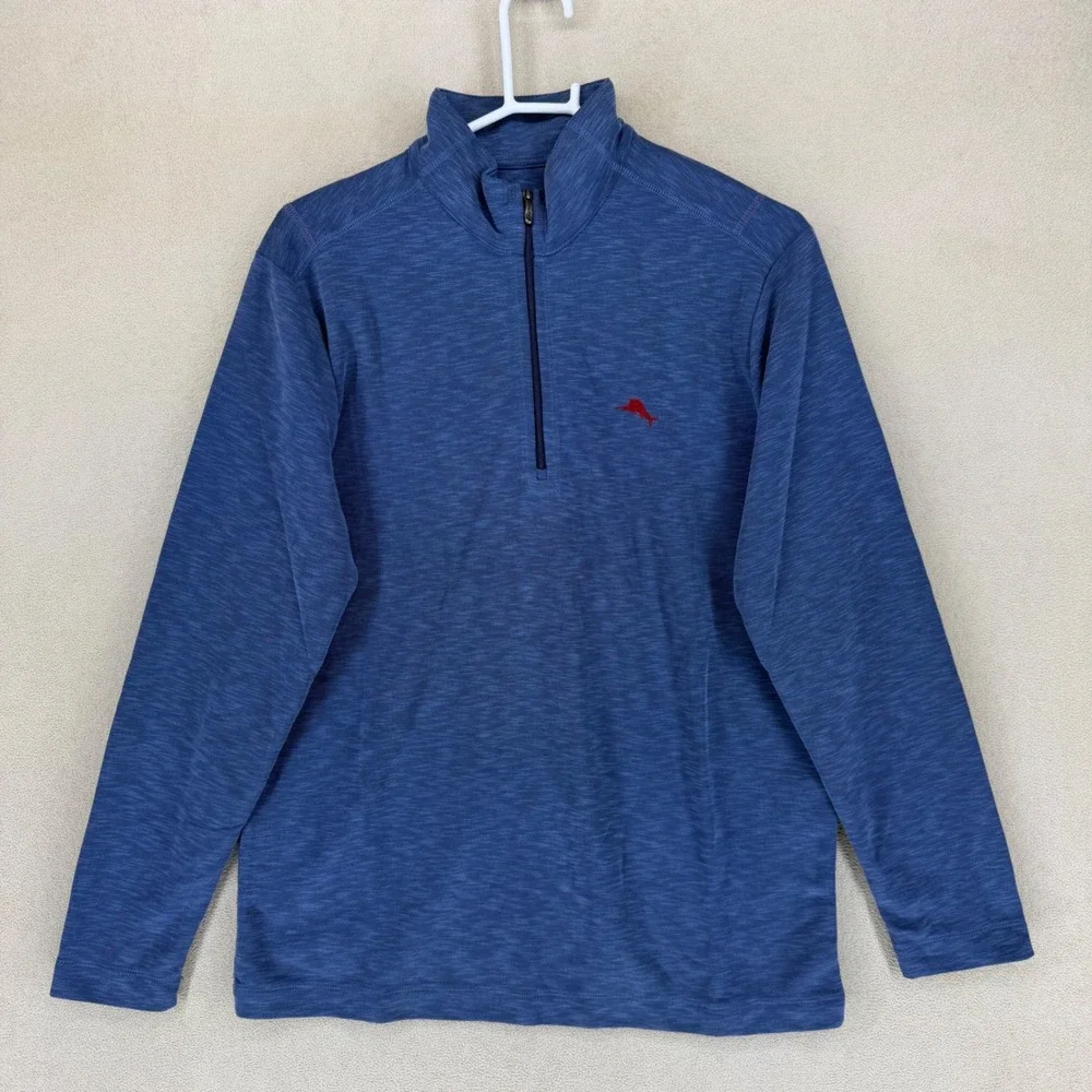 Tommy Bahama Via Del Mar Half Zip Pullover Men's M‎ Ocean Deep Heather Blue